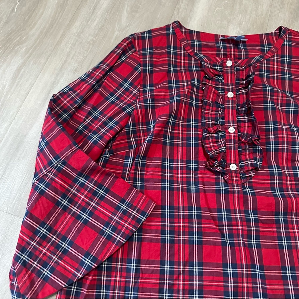 Draper James Red Plaid Ruffle Placket Tunic Top Sz S - Picture 8 of 9